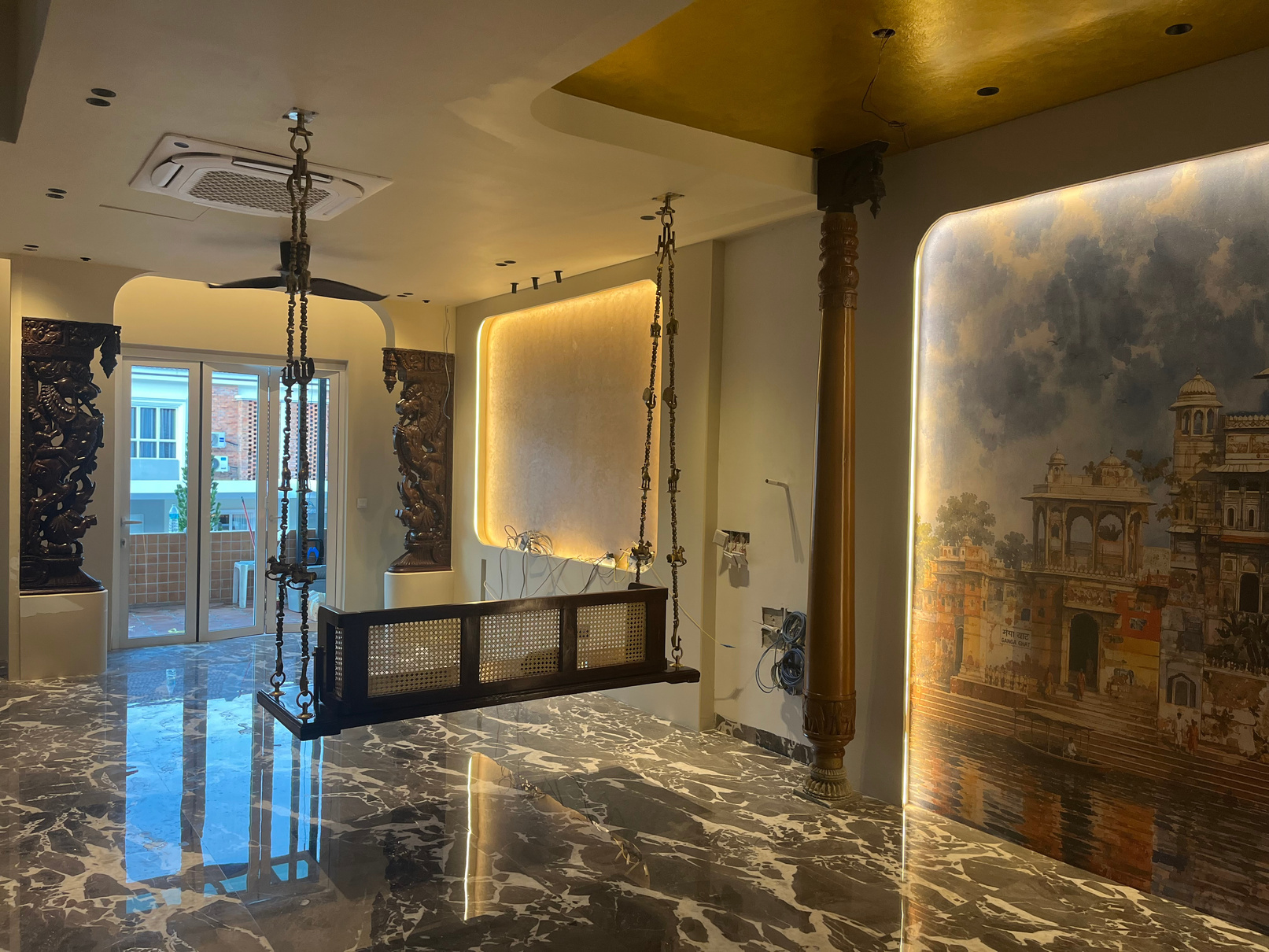 Renovation work in a polished luxury interior